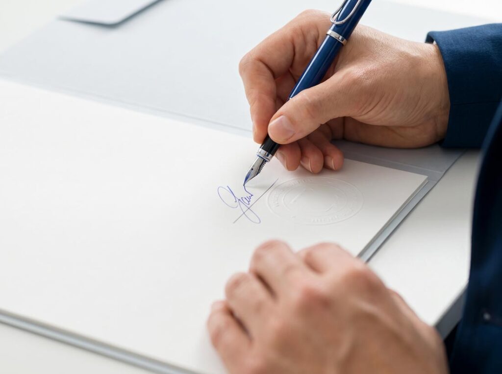 Firma de escritura de compraventa en notaría en Chile