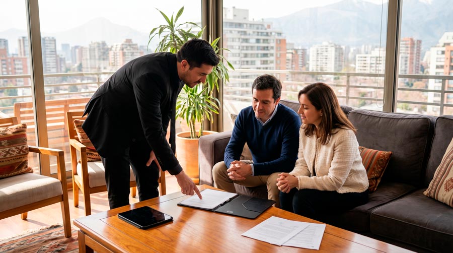 Corredor explicando la importancia de una tasación inmobiliaria antes de vender en Chile.